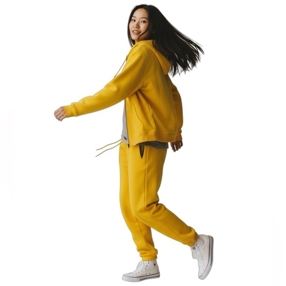 Rudolph Vibrant Yellow Hoodie Tracksuit Fleece Lined Loose Fit Size Large NWOT - Picture 1 of 15